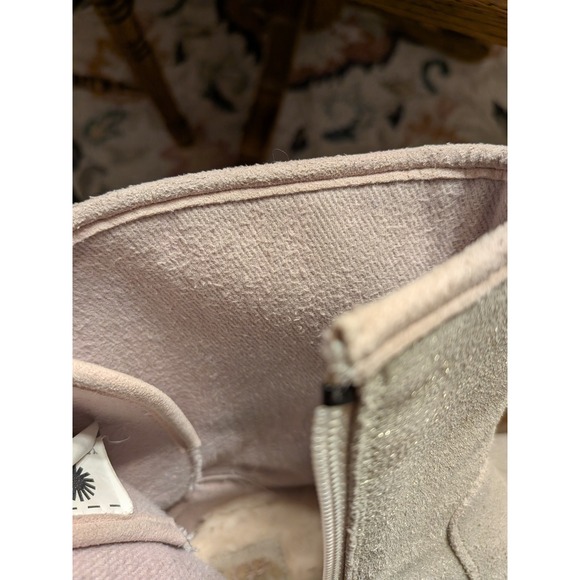 UGG Australia Kids Suede Lace Up Side Zip Boots Tan Glitter Size 3 - Picture 8 of 10